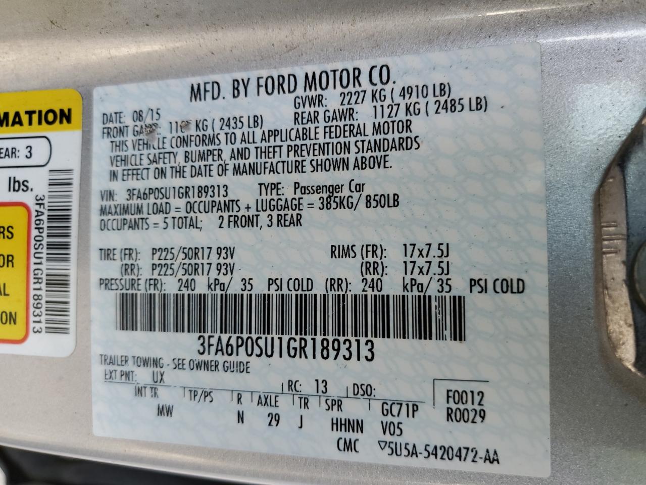 Photo 11 VIN: 3FA6P0SU1GR189313 - FORD FUSION 