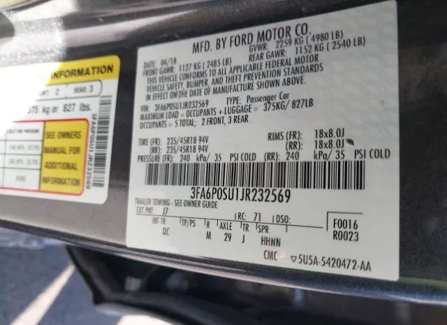 Photo 8 VIN: 3FA6P0SU1JR232569 - FORD FUSION ENERGI 