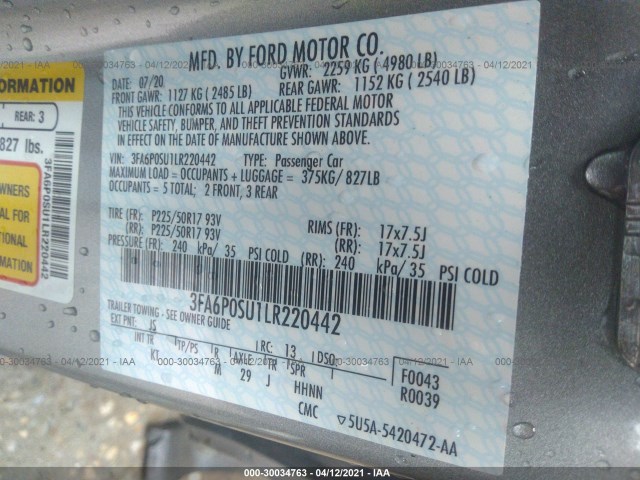 Photo 8 VIN: 3FA6P0SU1LR220442 - FORD FUSION ENERGI 