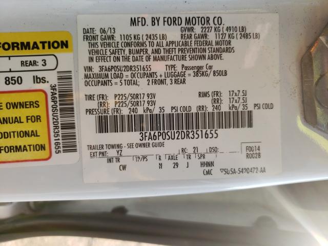 Photo 9 VIN: 3FA6P0SU2DR351655 - FORD FUSION TIT 