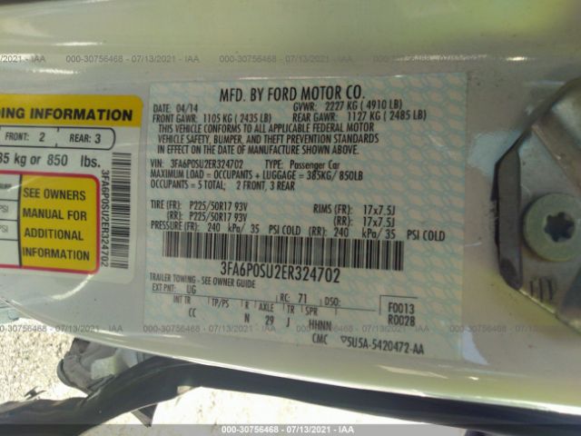 Photo 8 VIN: 3FA6P0SU2ER324702 - FORD FUSION ENERGI 