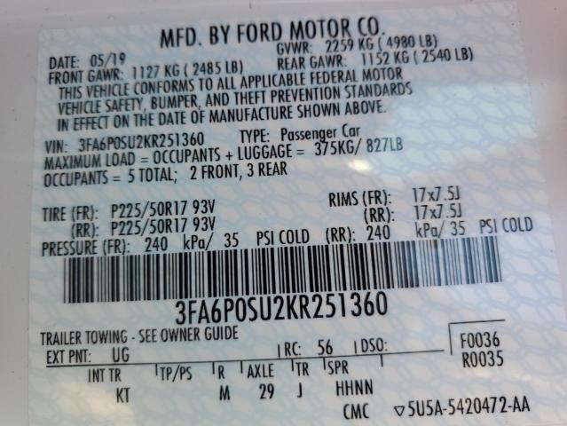 Photo 9 VIN: 3FA6P0SU2KR251360 - FORD FUSION TIT 