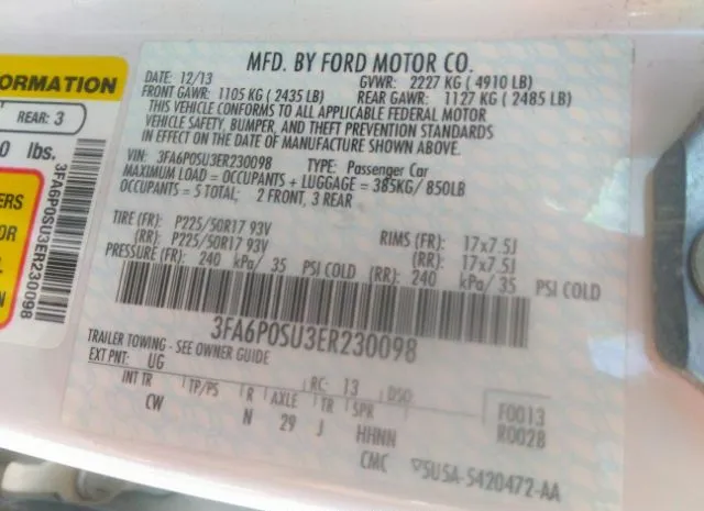 Photo 8 VIN: 3FA6P0SU3ER230098 - FORD FUSION ENERGI 