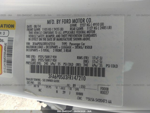 Photo 8 VIN: 3FA6P0SU3FR147210 - FORD FUSION ENERGI 