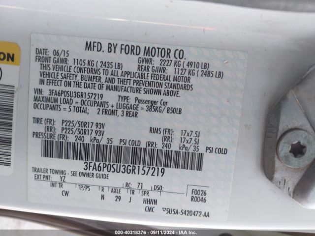 Photo 8 VIN: 3FA6P0SU3GR157219 - FORD FUSION 