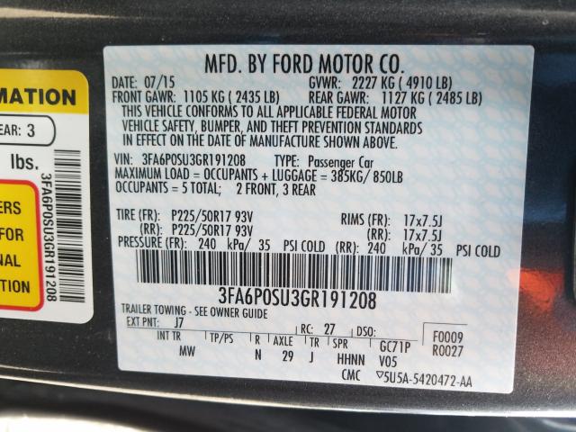 Photo 9 VIN: 3FA6P0SU3GR191208 - FORD FUSION 