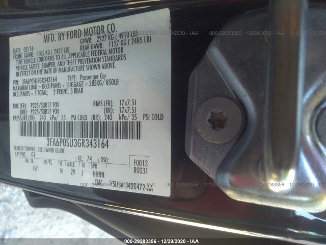 Photo 8 VIN: 3FA6P0SU3GR343164 - FORD FUSION ENERGI 