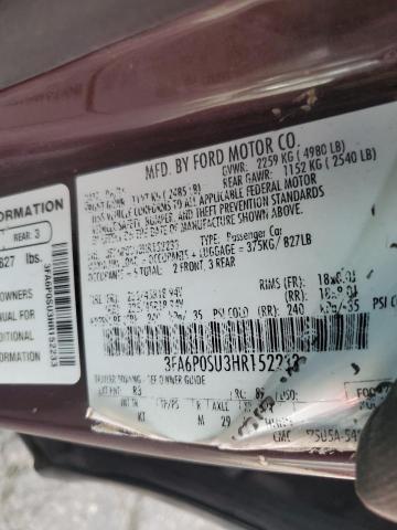 Photo 11 VIN: 3FA6P0SU3HR152233 - FORD FUSION TIT 