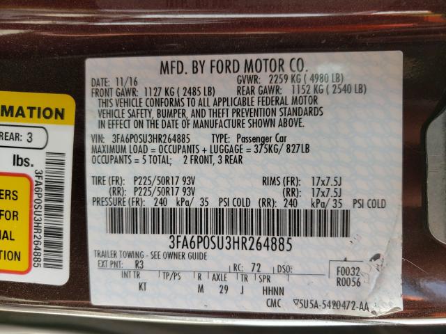 Photo 9 VIN: 3FA6P0SU3HR264885 - FORD FUSION TIT 