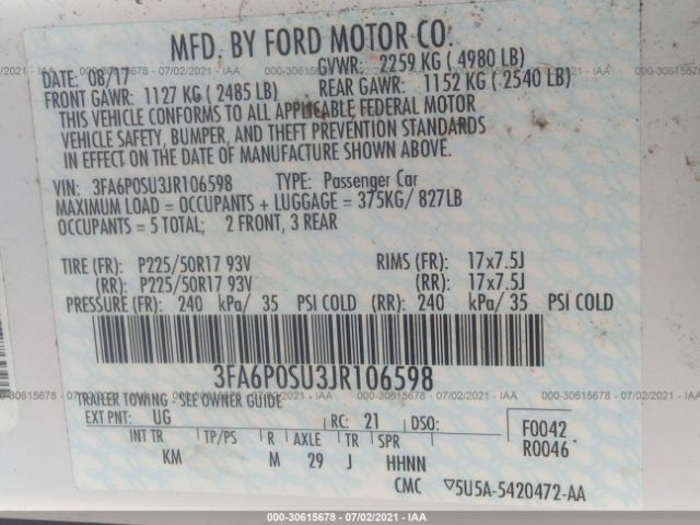 Photo 8 VIN: 3FA6P0SU3JR106598 - FORD FUSION ENERGI 