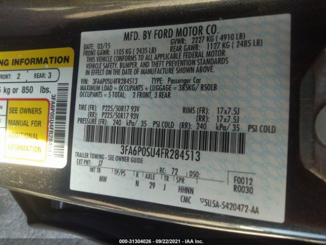 Photo 8 VIN: 3FA6P0SU4FR284513 - FORD FUSION ENERGI 