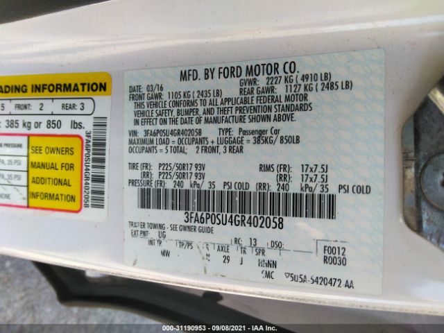 Photo 8 VIN: 3FA6P0SU4GR402058 - FORD FUSION ENERGI 