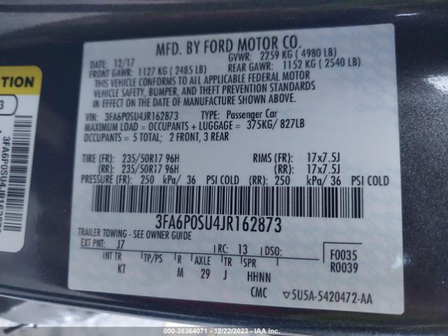 Photo 8 VIN: 3FA6P0SU4JR162873 - FORD FUSION ENERGI 