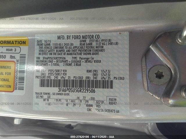 Photo 8 VIN: 3FA6P0SU5GR229506 - FORD FUSION ENERGI 