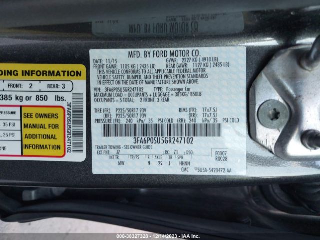 Photo 8 VIN: 3FA6P0SU5GR247102 - FORD FUSION ENERGI 