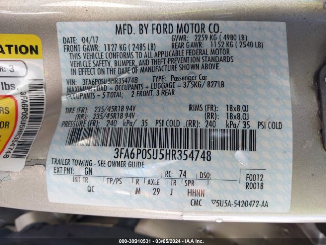 Photo 8 VIN: 3FA6P0SU5HR354748 - FORD FUSION ENERGI 