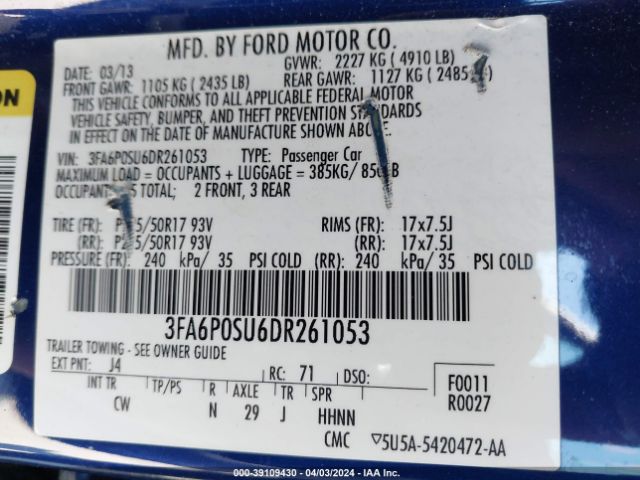 Photo 8 VIN: 3FA6P0SU6DR261053 - FORD FUSION ENERGI 