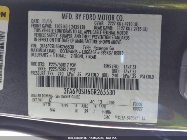 Photo 8 VIN: 3FA6P0SU6GR265530 - FORD FUSION 