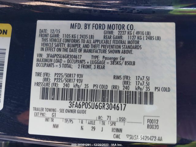 Photo 8 VIN: 3FA6P0SU6GR304617 - FORD FUSION ENERGI 