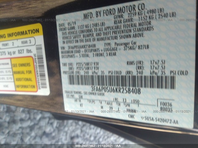 Photo 8 VIN: 3FA6P0SU6KR258408 - FORD FUSION ENERGI 