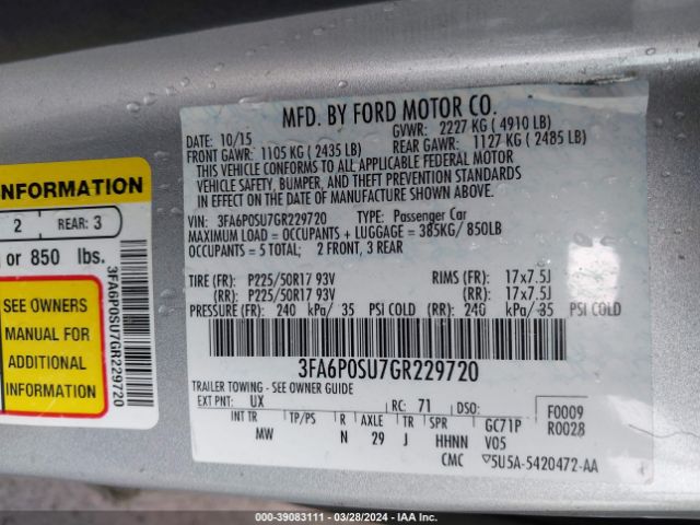 Photo 8 VIN: 3FA6P0SU7GR229720 - FORD FUSION ENERGI 