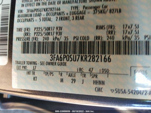 Photo 8 VIN: 3FA6P0SU7KR282166 - FORD FUSION ENERGI 