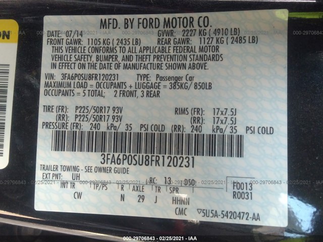 Photo 8 VIN: 3FA6P0SU8FR120231 - FORD FUSION ENERGI 