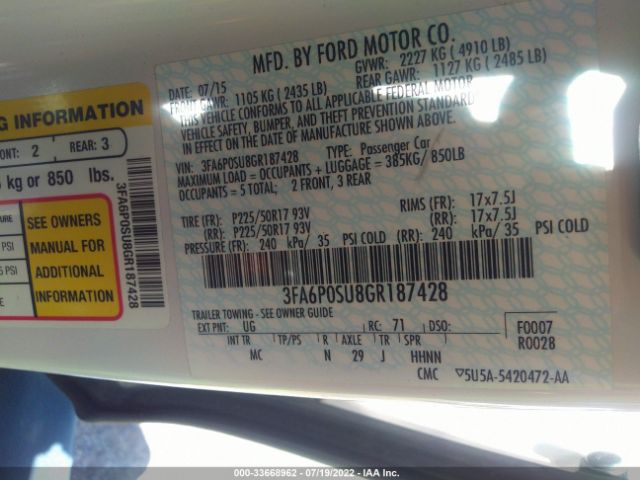 Photo 8 VIN: 3FA6P0SU8GR187428 - FORD FUSION ENERGI 