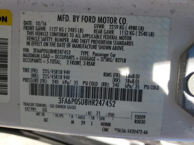 Photo 11 VIN: 3FA6P0SU8HR247452 - FORD FUSION 