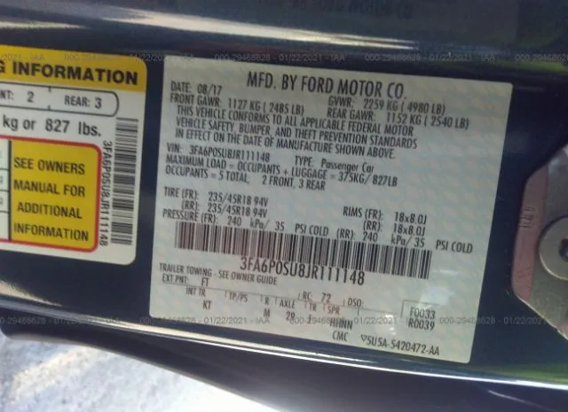 Photo 8 VIN: 3FA6P0SU8JR111148 - FORD FUSION ENERGI 