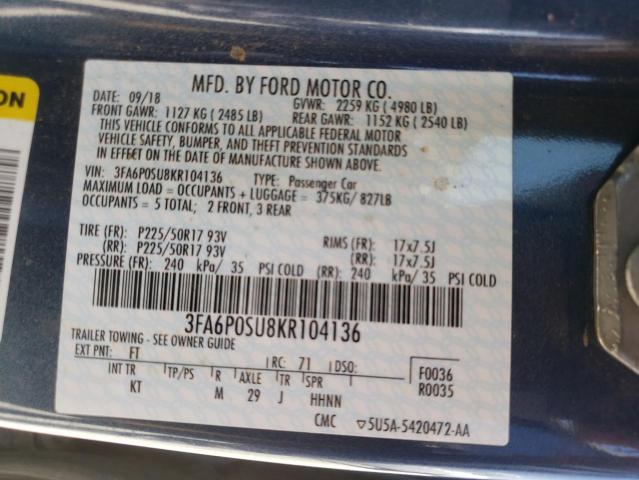 Photo 12 VIN: 3FA6P0SU8KR104136 - FORD FUSION 