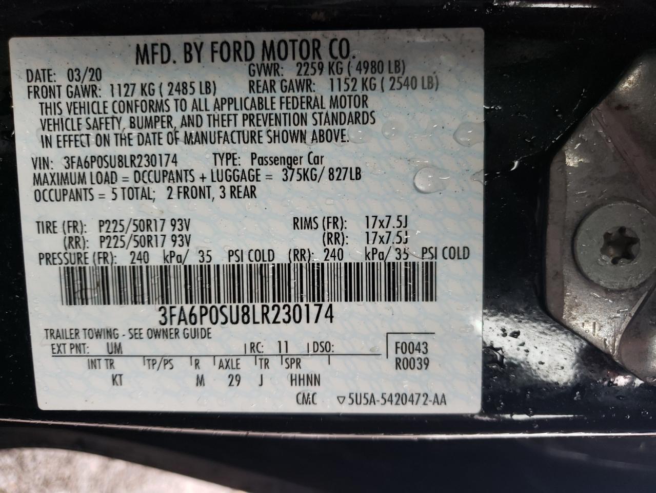 Photo 11 VIN: 3FA6P0SU8LR230174 - FORD FUSION 