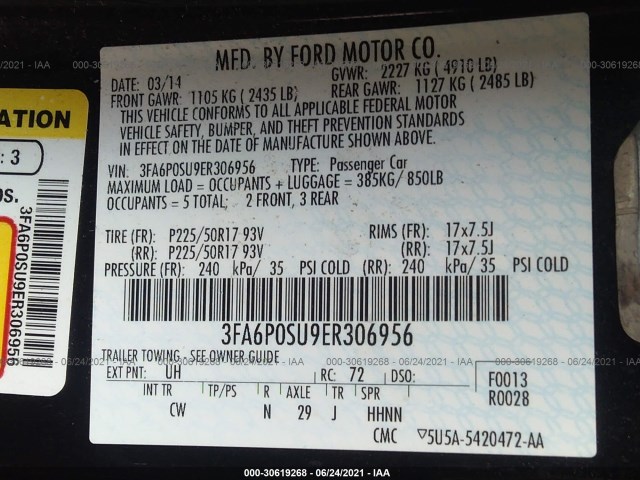 Photo 8 VIN: 3FA6P0SU9ER306956 - FORD FUSION 