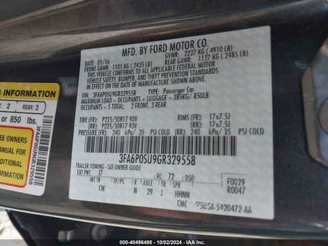 Photo 8 VIN: 3FA6P0SU9GR329558 - FORD FUSION 