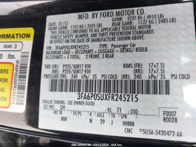 Photo 8 VIN: 3FA6P0SUXFR245215 - FORD FUSION ENERGI 