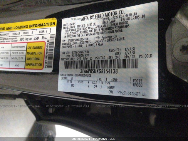 Photo 8 VIN: 3FA6P0SUXGR154138 - FORD FUSION ENERGI 