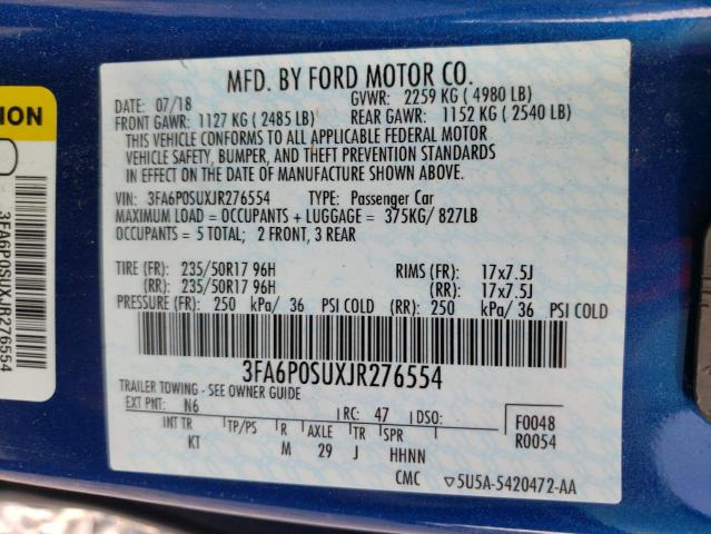 Photo 9 VIN: 3FA6P0SUXJR276554 - FORD FUSION TIT 