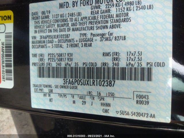 Photo 8 VIN: 3FA6P0SUXLR102387 - FORD FUSION ENERGI 