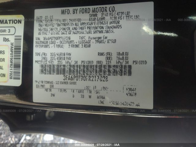 Photo 8 VIN: 3FA6P0T90FR217028 - FORD FUSION 