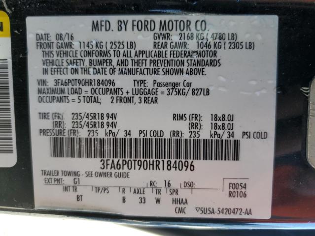 Photo 11 VIN: 3FA6P0T90HR184096 - FORD FUSION SE 