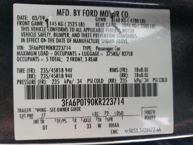 Photo 11 VIN: 3FA6P0T90KR223714 - FORD FUSION 