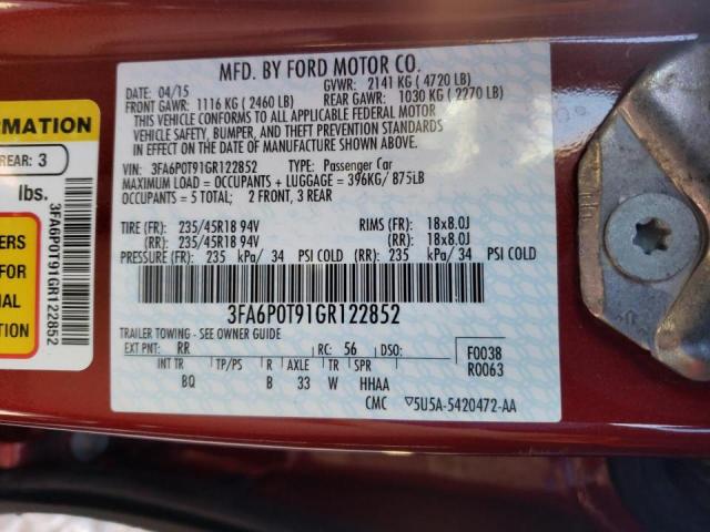 Photo 9 VIN: 3FA6P0T91GR122852 - FORD FUSION SE 