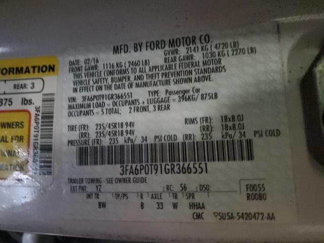 Photo 12 VIN: 3FA6P0T91GR366551 - FORD FUSION 