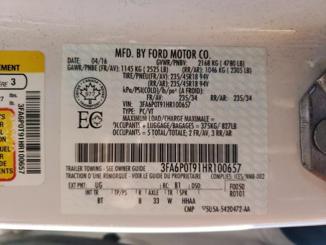 Photo 11 VIN: 3FA6P0T91HR100657 - FORD FUSION SE 