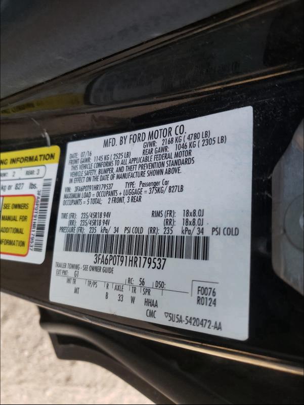 Photo 9 VIN: 3FA6P0T91HR179537 - FORD FUSION SE 