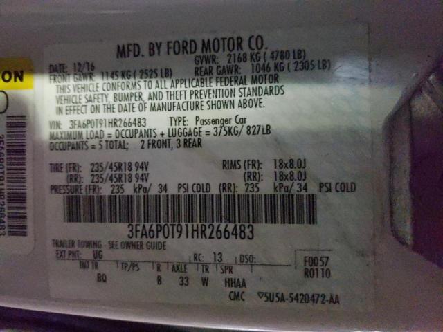 Photo 9 VIN: 3FA6P0T91HR266483 - FORD FUSION 