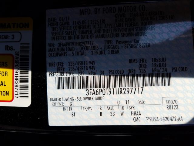 Photo 9 VIN: 3FA6P0T91HR297717 - FORD FUSION SE 