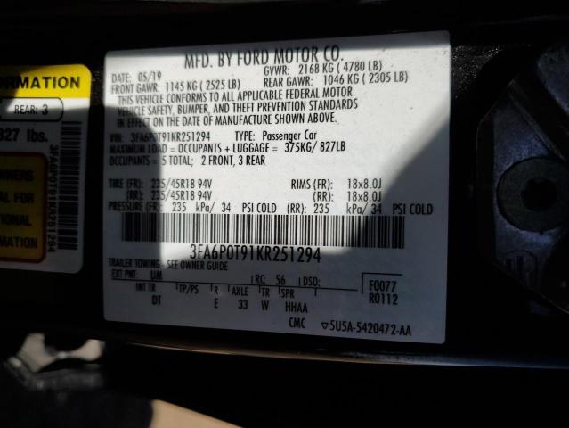 Photo 11 VIN: 3FA6P0T91KR251294 - FORD FUSION 