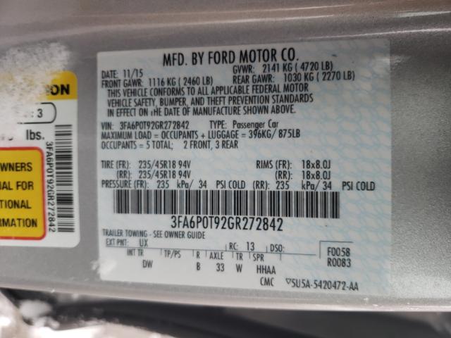 Photo 9 VIN: 3FA6P0T92GR272842 - FORD FUSION SE 