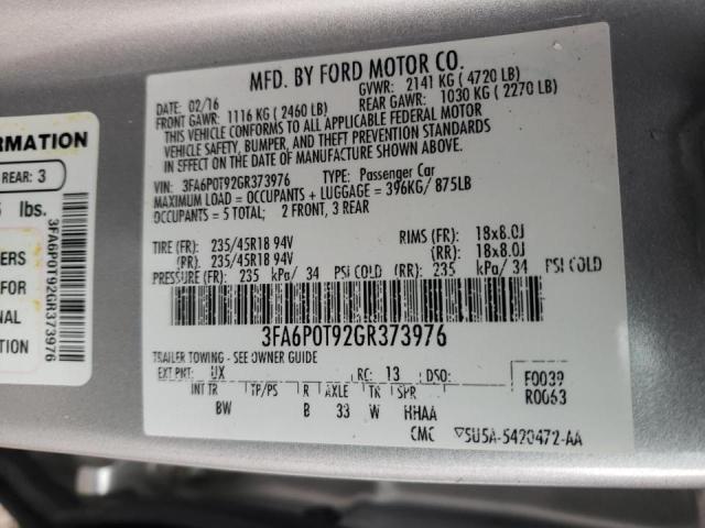 Photo 12 VIN: 3FA6P0T92GR373976 - FORD FUSION SE 